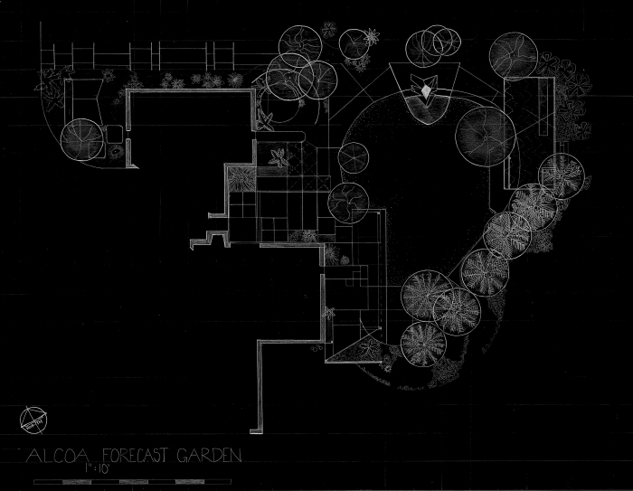This is a hand drafted plan I drew and then inverted. It is a replication of the plan for the Alcoa Forecast Garden by Garret Eckbo.